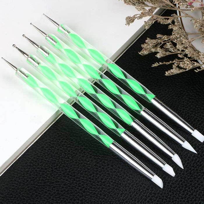 Nail Art Silicone Tip Pen 5 Pcs Set Nail Every Day And Night Green 1 Set
