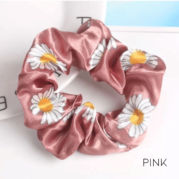 Silk Daisy Hair Scrunchies Hair Accessories Every Day And Night Pink