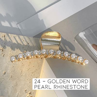 Metal Hair Claw Clips Apparel & Accessories Every Day And Night 24 - Golden Word Pearl Rhinestone