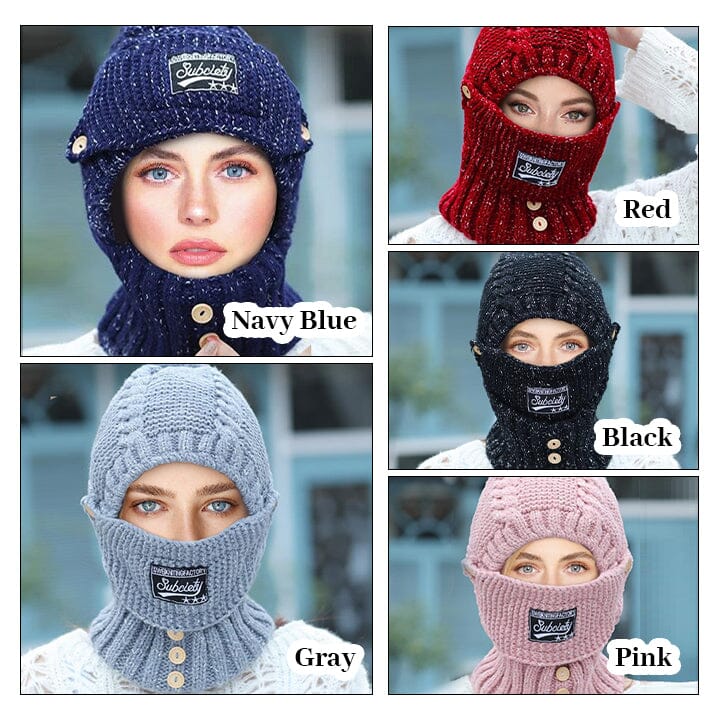 Fivfivgo™ Winter warme Mütze - 2 in 1 Maske Schal Strickmütze