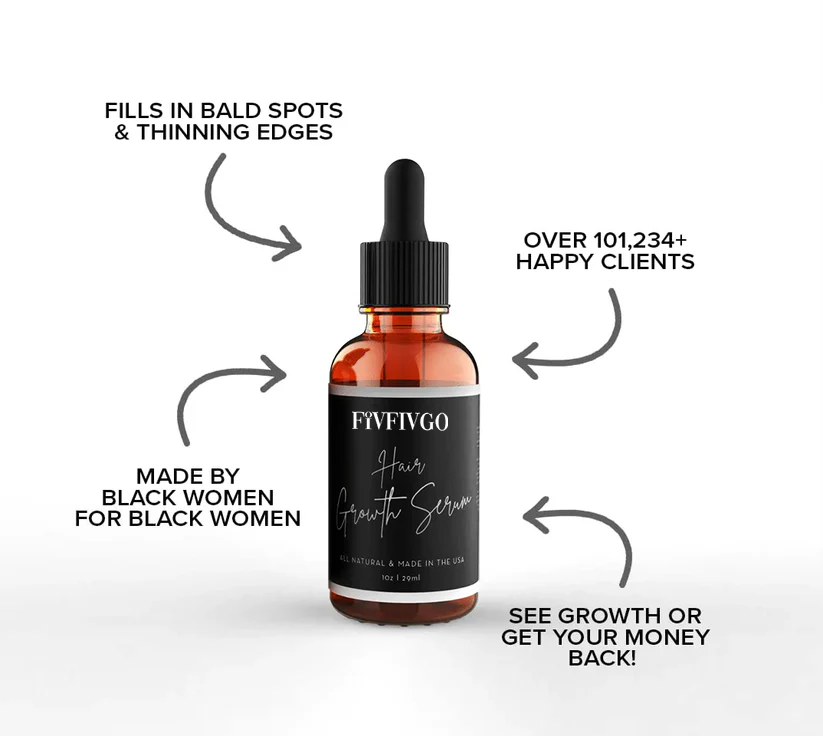 Fivfivgo™ Hair Growth Serum Designed for Black Women with Organic Herbs and Natural Vitamin. No Chemicals