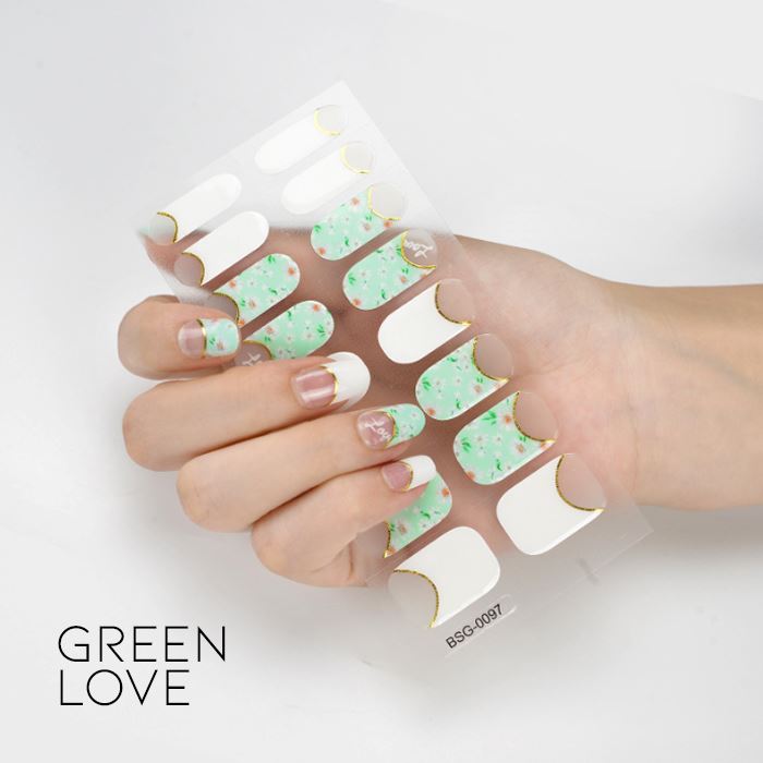 Time Saving Semi-Cured Gel Nail Sticker Nail Every Day And Night Green Love
