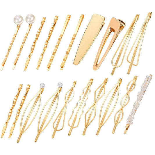 Pearl Metal Hair Clip Set Hair Accessories Every Day And Night 1 - Alloy Geometric Hairpin - Three-Piece 