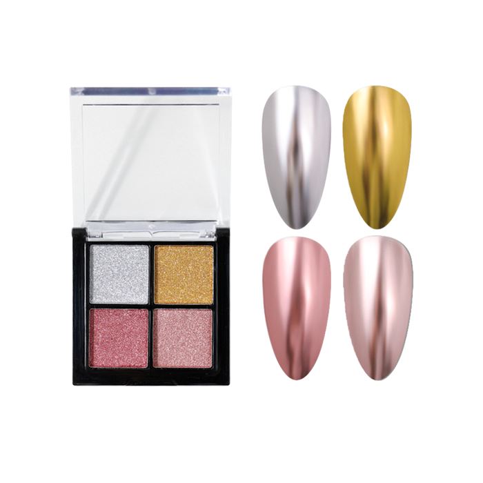 4 Color Nail Mirror Chrome Solid Powder Palette Nail Every Day And Night FS-01 Rose & Gold Set 