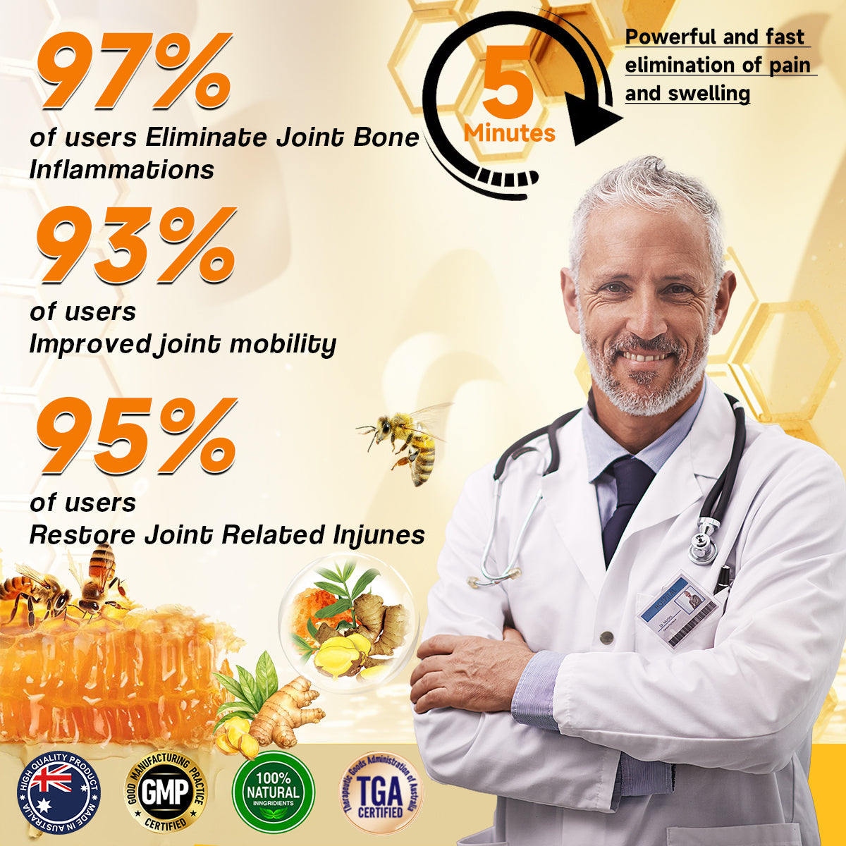 Fivfivgo® Bee Venom and Turmeric Joint and Bone Pain Relief Spray (Specialized in Joint and Arthritis Pain & Recommended by AAOS)