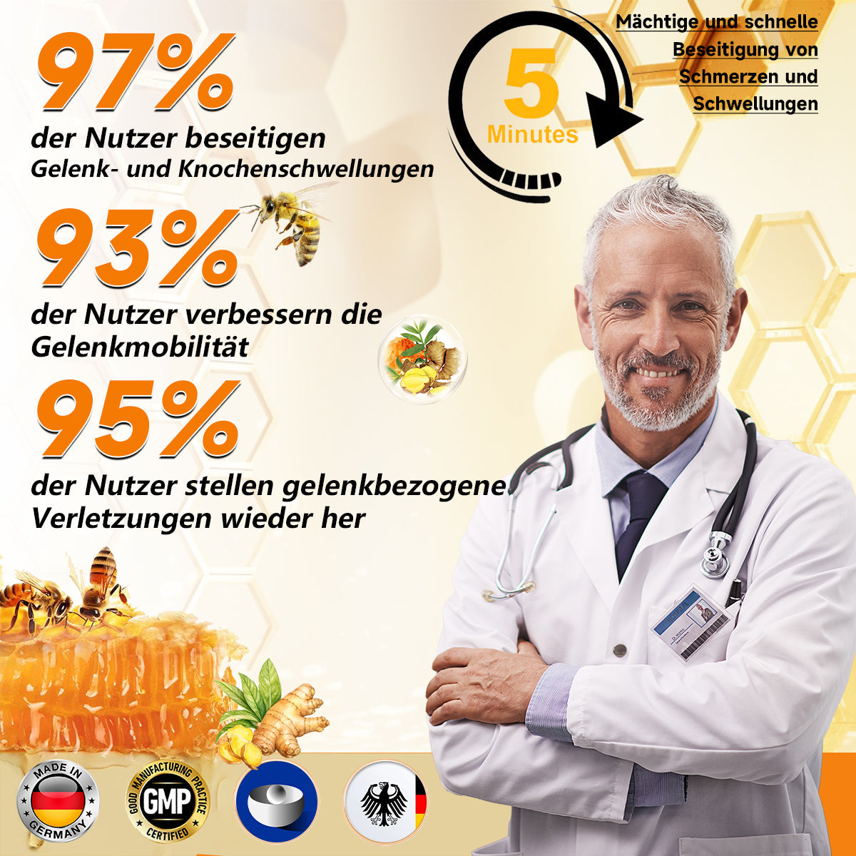 Fivfivgo™ Bienengift- und Kurkuma-Gelenk- und Knochenschmerzlinderungs-Spray (Spezialisiert auf Gelenk- und Arthritisbeschwerden & empfohlen von der AAOS)