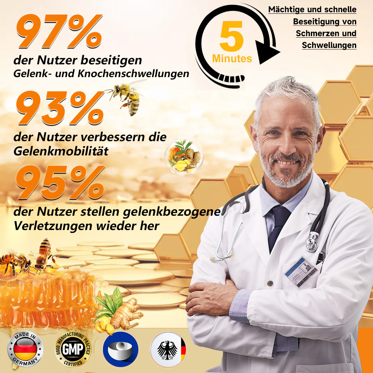 Fivfivgo™ Bienengift- und Kurkuma-Gelenk- und Knochenschmerzlinderungscreme (Spezialisiert auf Gelenk- und Arthritisbeschwerden & empfohlen von der AAOS)