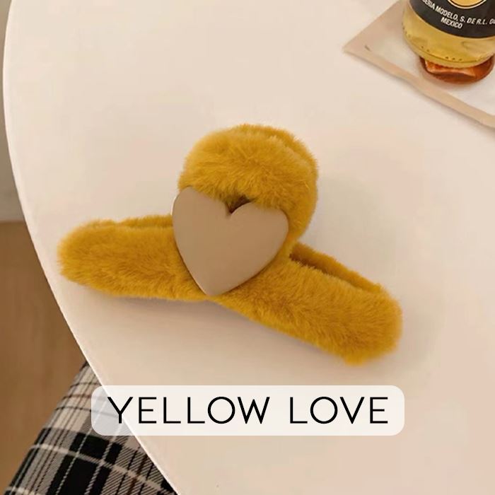 Fluffy Heart Hair Claw Clip Hair Pins, Claws & Clips Every Day And Night Yellow Love 