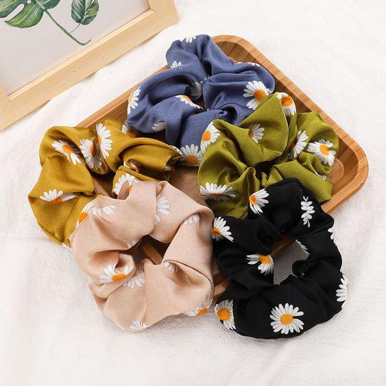 Silk Daisy Hair Scrunchies Hair Accessories Every Day And Night 