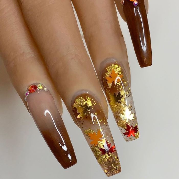 Fall Nail Idea Maple Leaf Nail Glitter Nail Every Day And Night 