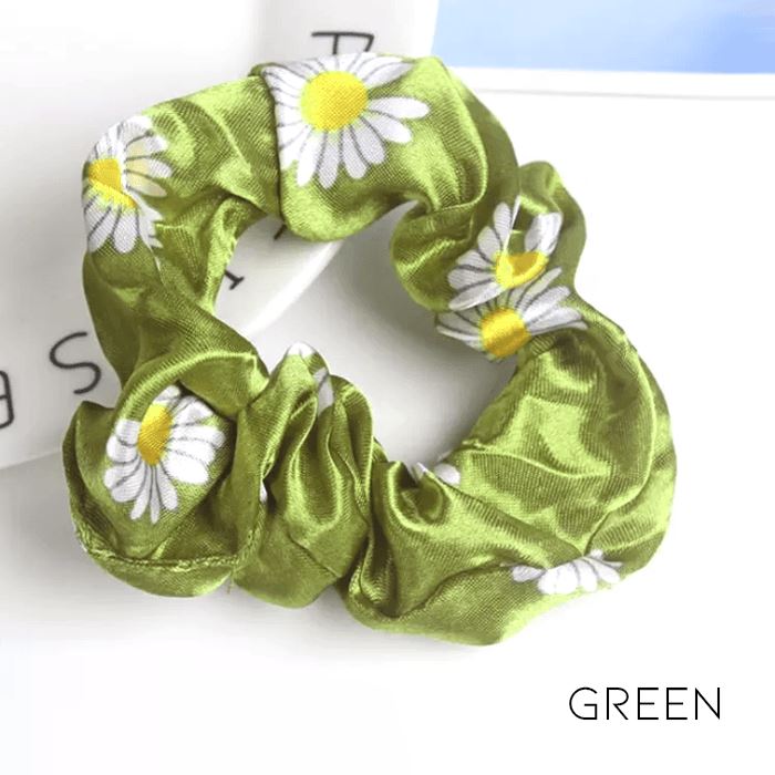 Silk Daisy Hair Scrunchies Hair Accessories Every Day And Night Green 