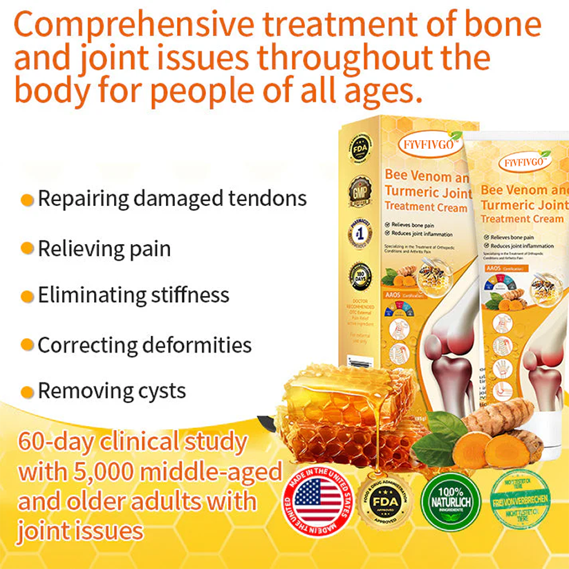 Fivfivgo™ Bee Venom and Turmeric Joint Treatment Cream (Specialized in relieving orthopedic discomfort and arthritis pain)