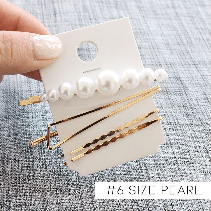 Pearl Metal Hair Clip Set Hair Accessories Every Day And Night 6 - Size Pearl Clip- Four-Piece 