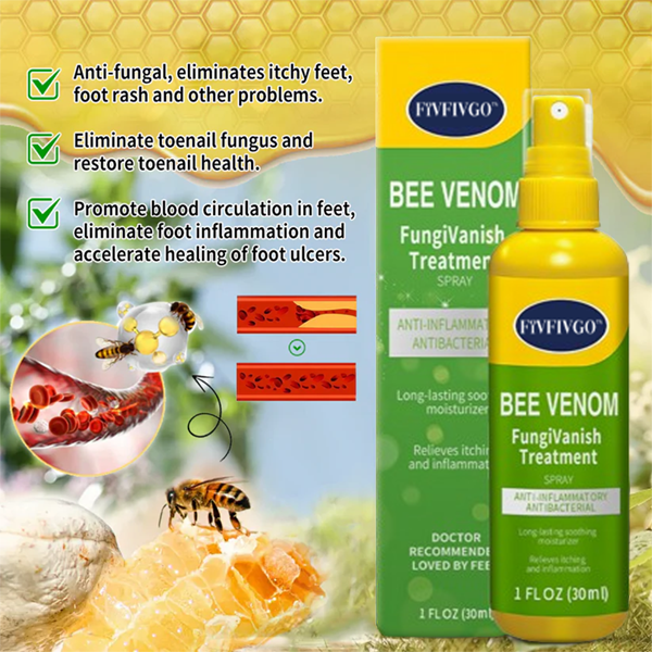 Fivfivgo™ BeeVenom FungiVanish-Behandlungsspray👨‍⚕️ (Fördert die Nagelregeneration, beseitigt wirksam Nagelpilz, Fußpilz und Fußgeschwüre)