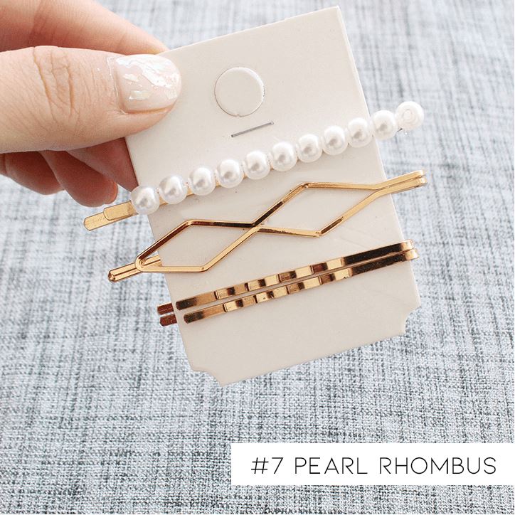Pearl Metal Hair Clip Set Hair Accessories Every Day And Night 7 - Pearl Rhombus Word Folder - Four-Piece 