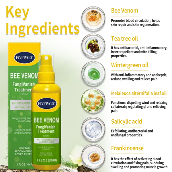Fivfivgo™ BeeVenom FungiVanish-Behandlungsspray👨‍⚕️ (Fördert die Nagelregeneration, beseitigt wirksam Nagelpilz, Fußpilz und Fußgeschwüre)