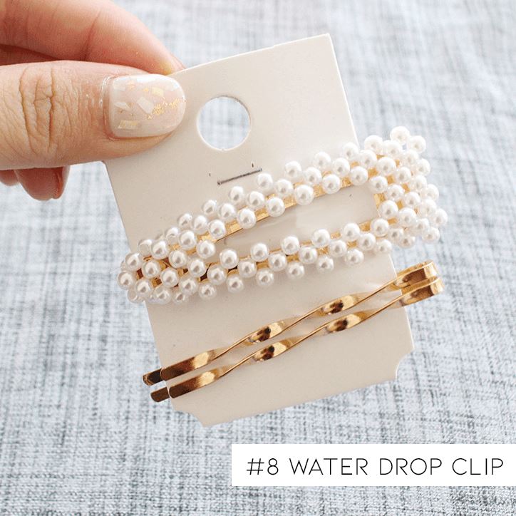 Pearl Metal Hair Clip Set Hair Accessories Every Day And Night 8 - Pearl Water Drop bb Clip - Three-Piece 