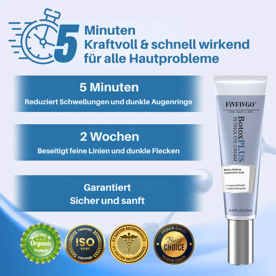 Fivfivgo® BotoxPLUS Retinol Augencreme - Dermatologe empfohlen (Augencreme gegen feine Linien, Falten, dunkle Augenringe, dunkle Flecken und tägliches Anti-Aging)