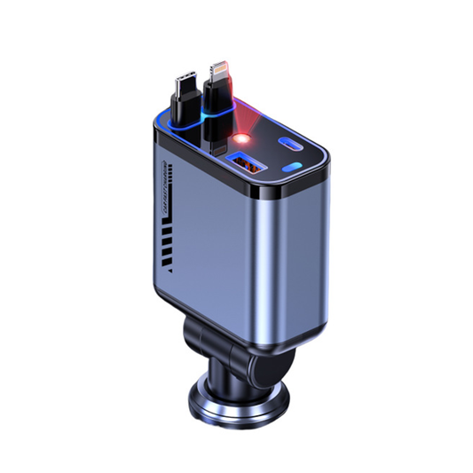 4 in 1 Retractable Car Charger with Starry Lights