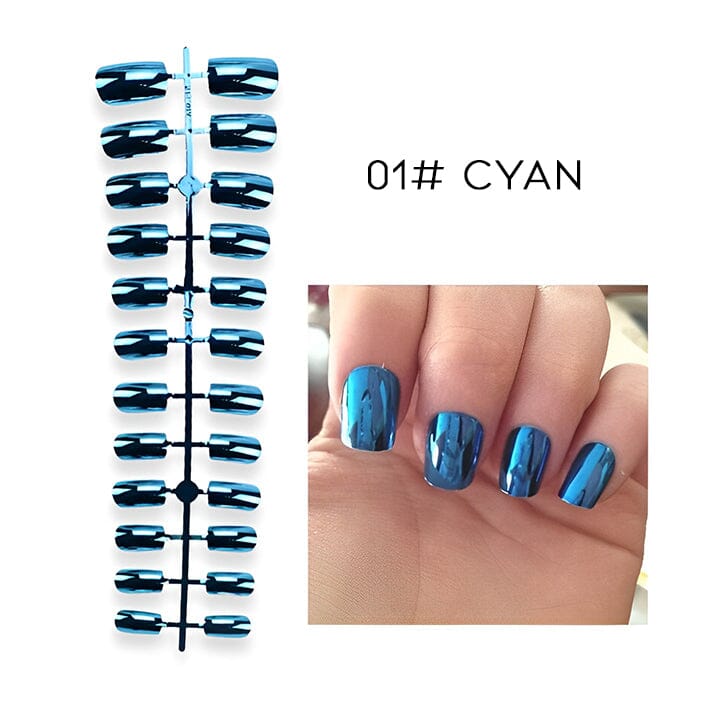 Ready To Go Mirror Chrome Nail Art False Nails Nail Every Day And Night 01# Cyan 2 pcs (42% OFF) $8.00 Each 