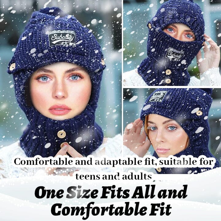 Fivfivgo™ Winter warme Mütze - 2 in 1 Maske Schal Strickmütze