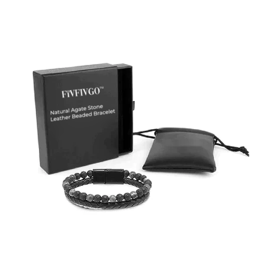 Fivfivgo™ Natürlicher Achat Stein Leder Perlenarmband