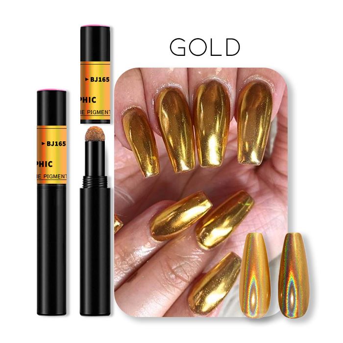 Mirror Chrome Powder Cushion Nail Every Day And Night Gold 