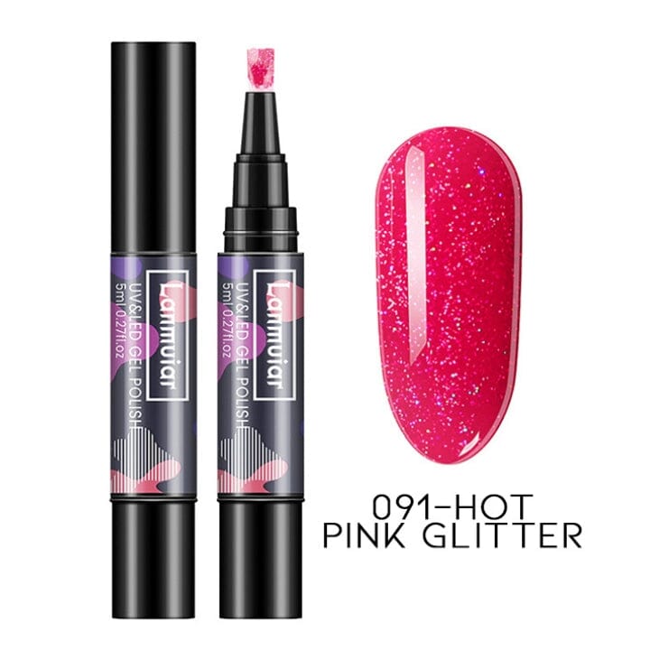 Instant Nail Gel Paint On Brush Pen Every Day And Night 091 - Hot Pink Glitter 