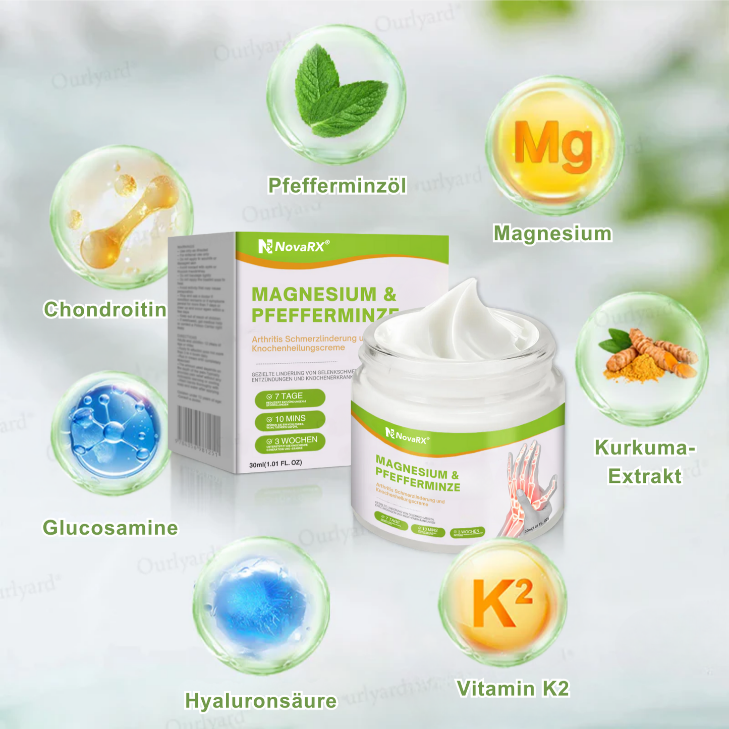 NovaRX® Magnesium & Pfefferminze Arthritis Schmerzlinderung und Knochenheilungscreme