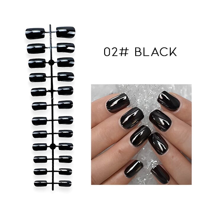 Ready To Go Mirror Chrome Nail Art False Nails Nail Every Day And Night 02# Black 1 pc 
