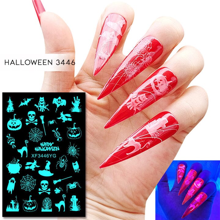 Halloween Glow in the Dark Nail Art Sticker 12pcs Set Nail Every Day And Night 
