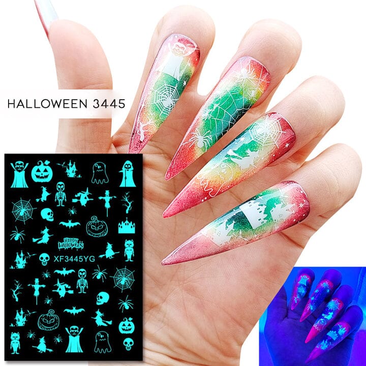 Halloween Glow in the Dark Nail Art Sticker 12pcs Set Nail Every Day And Night 