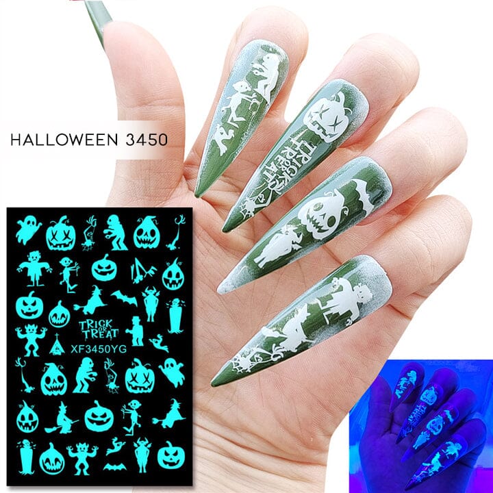 Halloween Glow in the Dark Nail Art Sticker 12pcs Set Nail Every Day And Night 