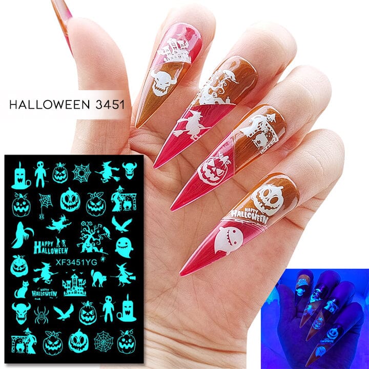 Halloween Glow in the Dark Nail Art Sticker 12pcs Set Nail Every Day And Night 