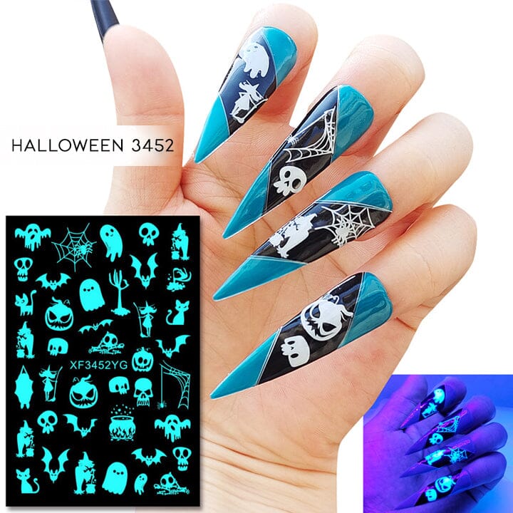 Halloween Glow in the Dark Nail Art Sticker 12pcs Set Nail Every Day And Night 