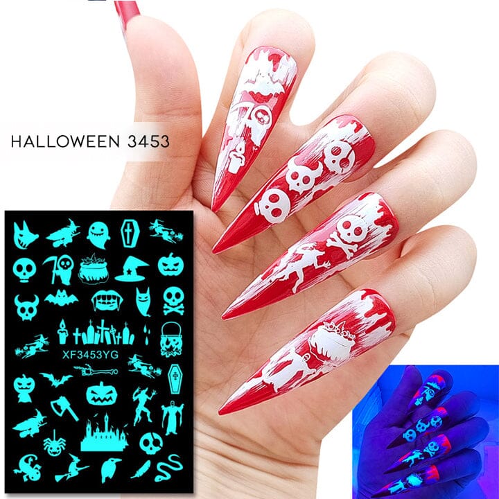 Halloween Glow in the Dark Nail Art Sticker 12pcs Set Nail Every Day And Night 