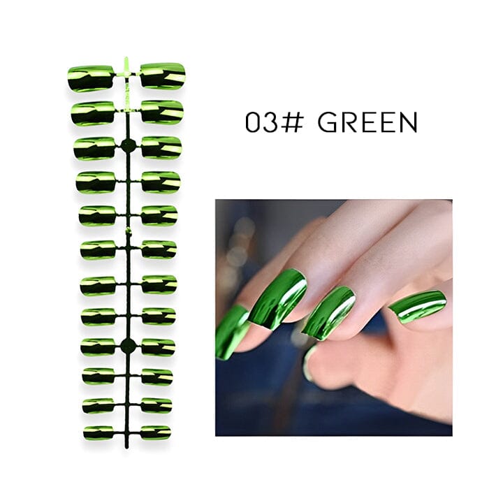 Ready To Go Mirror Chrome Nail Art False Nails Nail Every Day And Night 03# Green 1 pc 
