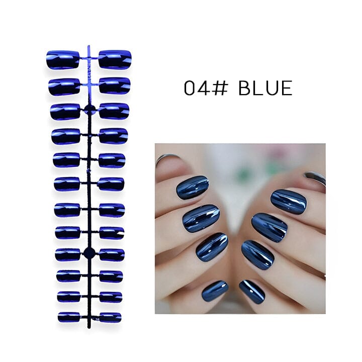 Ready To Go Mirror Chrome Nail Art False Nails Nail Every Day And Night 04# Blue 1 pc 
