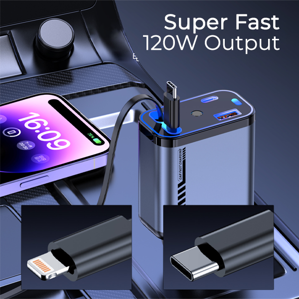 4 in 1 Retractable Car Charger with Starry Lights