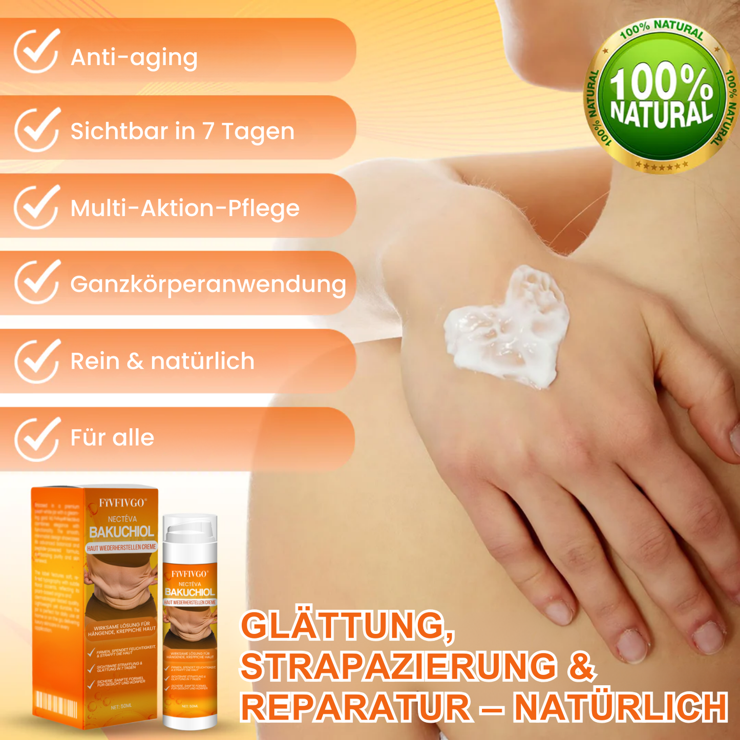Fivfivgo® Nectéva Bakuchiol Haut Wiederherstellen Creme (Anti-Aging, feuchtigkeitsspendend, hautstraffend & liftend)