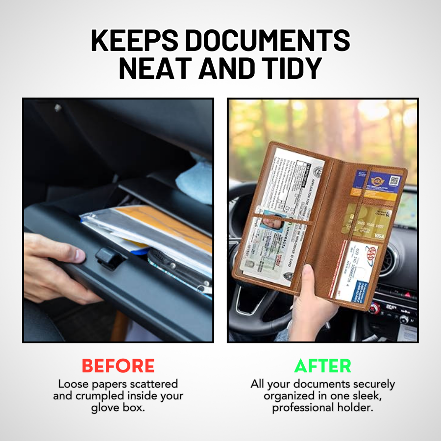 Premium Car Registration & Insurance Card Holder with Magnetic Shut