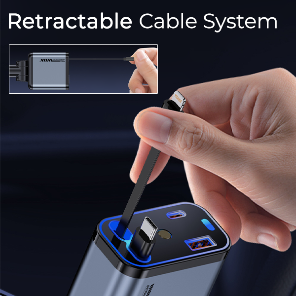 4 in 1 Retractable Car Charger with Starry Lights