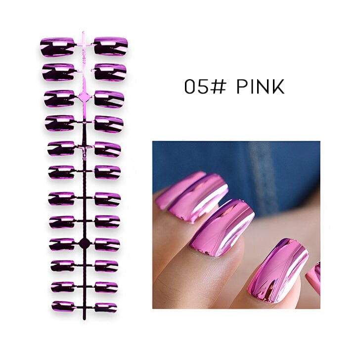 Ready To Go Mirror Chrome Nail Art False Nails Nail Every Day And Night 05# Pink 1 pc 