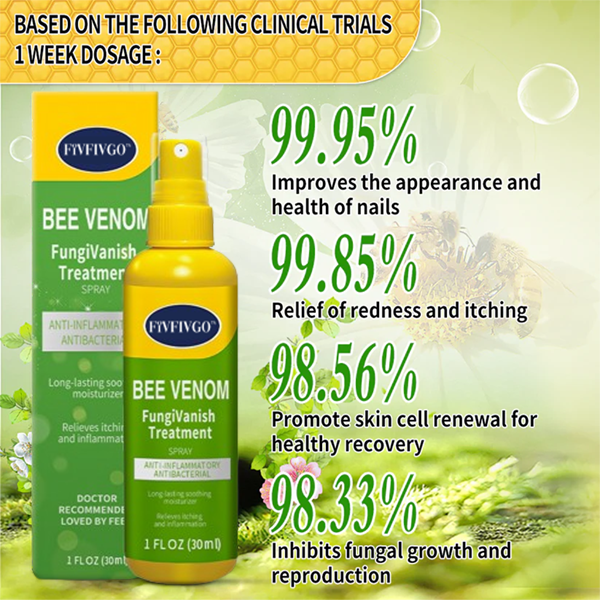 Fivfivgo™ BeeVenom FungiVanish-Behandlungsspray👨‍⚕️ (Fördert die Nagelregeneration, beseitigt wirksam Nagelpilz, Fußpilz und Fußgeschwüre)