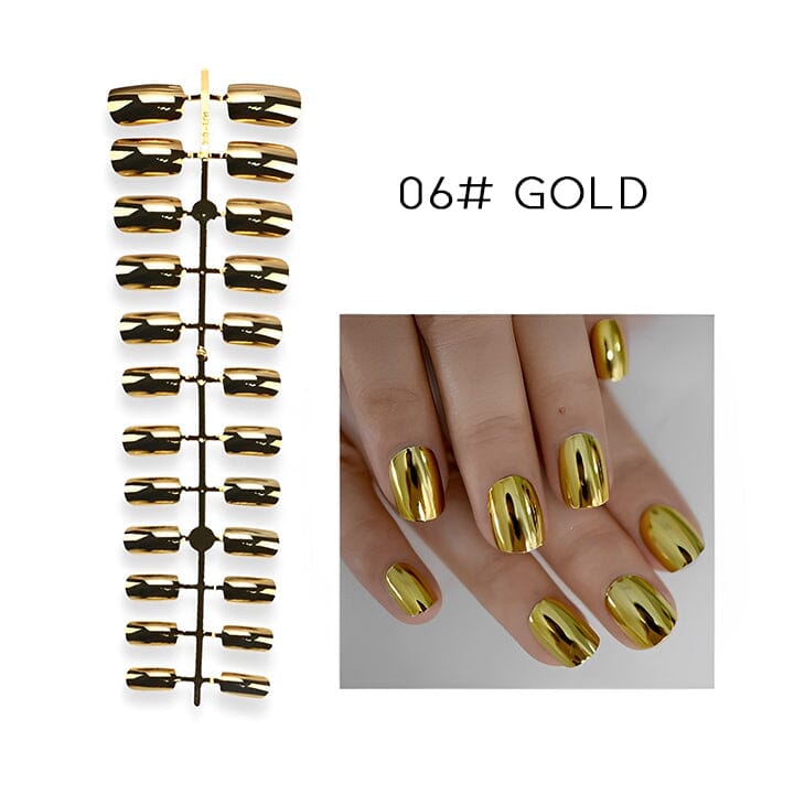 Ready To Go Mirror Chrome Nail Art False Nails Nail Every Day And Night 06# Gold 1 pc 