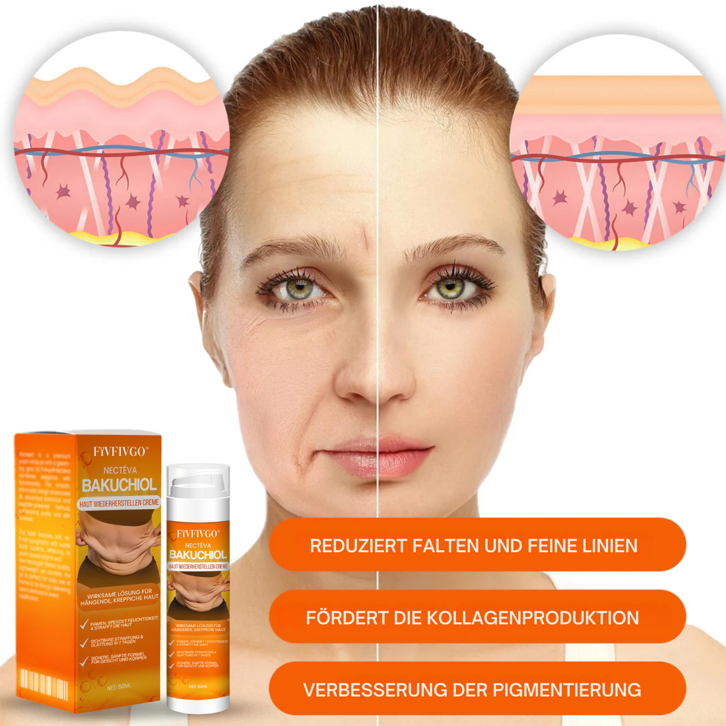 Fivfivgo® Nectéva Bakuchiol Haut Wiederherstellen Creme (Anti-Aging, feuchtigkeitsspendend, hautstraffend & liftend)