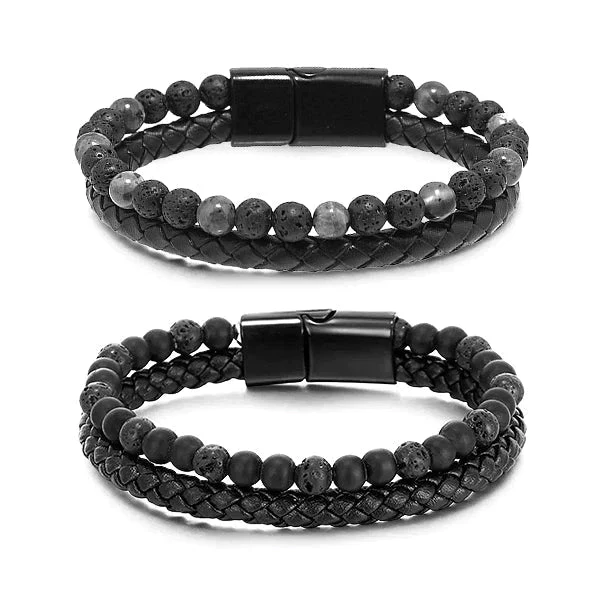 Fivfivgo™ Natürlicher Achat Stein Leder Perlenarmband