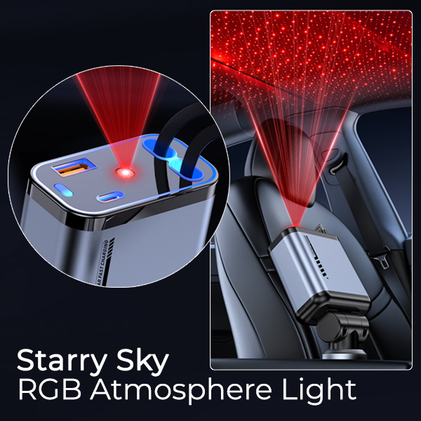 4 in 1 Retractable Car Charger with Starry Lights