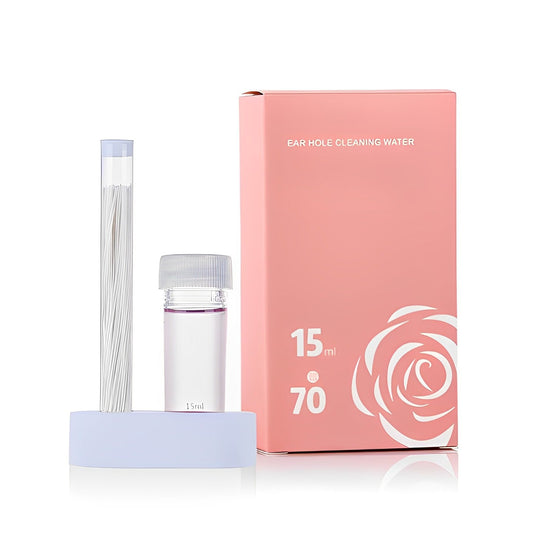 Ear Piercing Hole Cleaner Personal Care Every Day And Night 1 set with 15 ml Rose Cleaner + 70 pcs Ear floss 