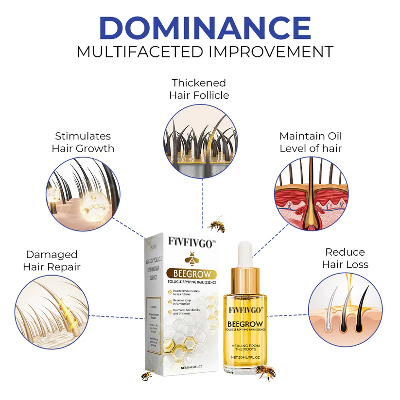 ✅Offizieller Shop: Fivfivgo™ BeeGrow Follicle Reviving Hair Essence 🌿 Anerkannt von AHLA & USP (klinisch erwiesen, um Haarfollikel zu aktivieren, die Gesundheit der Kopfhaut zu verbessern, Entzündungen zu reduzieren und Haarausfall zu verhindern)